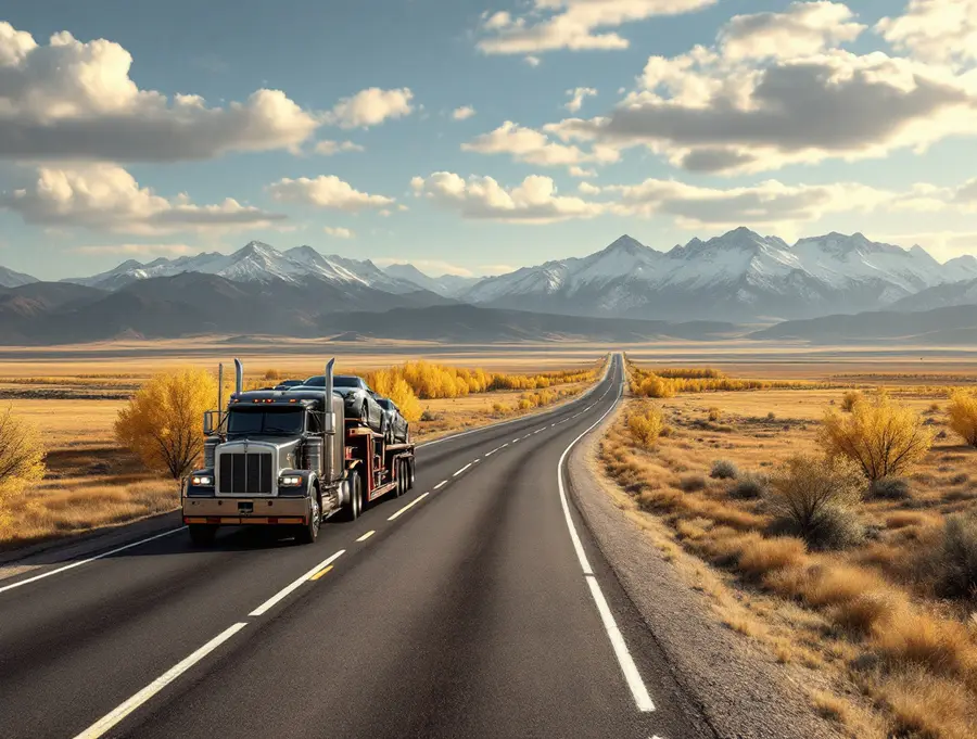 car secured on open trailer for cross-country haul